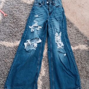 (00) Dark Blue Super Wide Leg Aeropostale Jeans (medium to large rips)